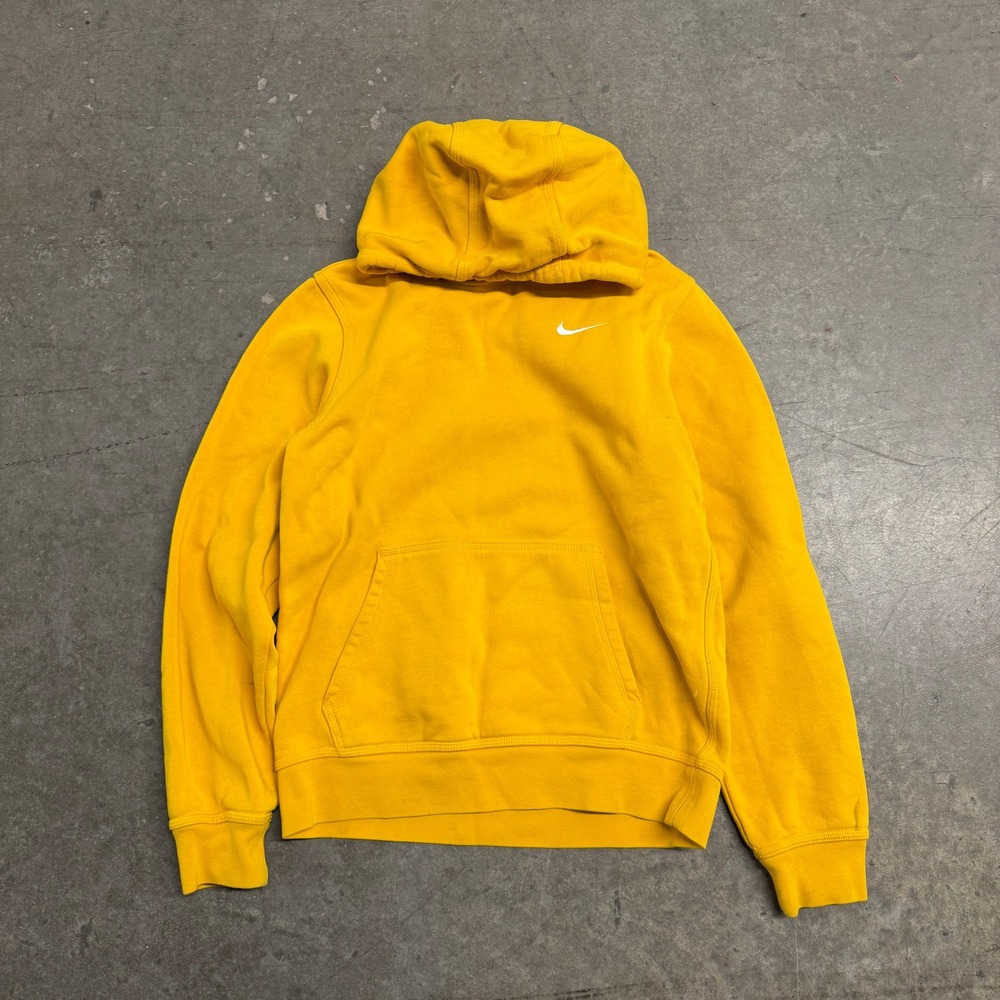 Nike Sportswear Club Fleece Hoodie Mens Small Yellow Pullover Embroidered Swoosh